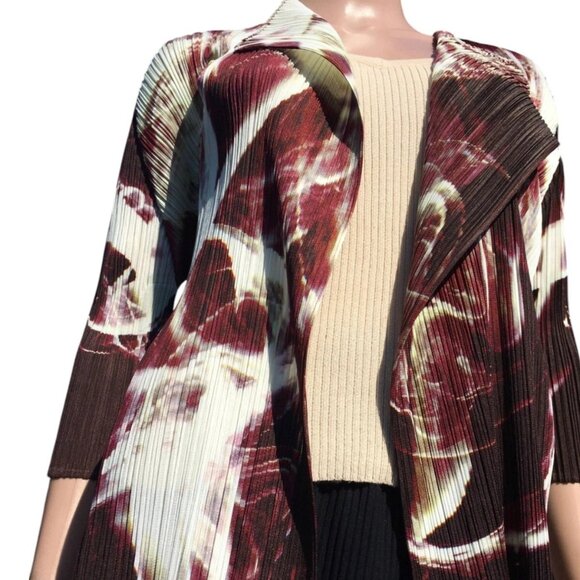 PLEATS PLEASE Issey Miyake Abstract 3/4 Cardigan Shirt Top Purple White Size 3 L - Picture 7 of 15